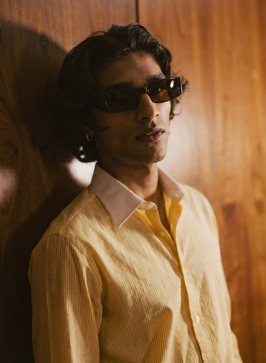 Striped Yellow Contrast Collar Shirt - Image 3