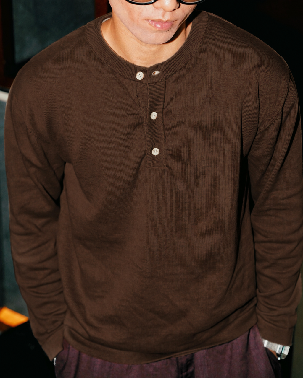 Knit Henley Tshirt - Brown