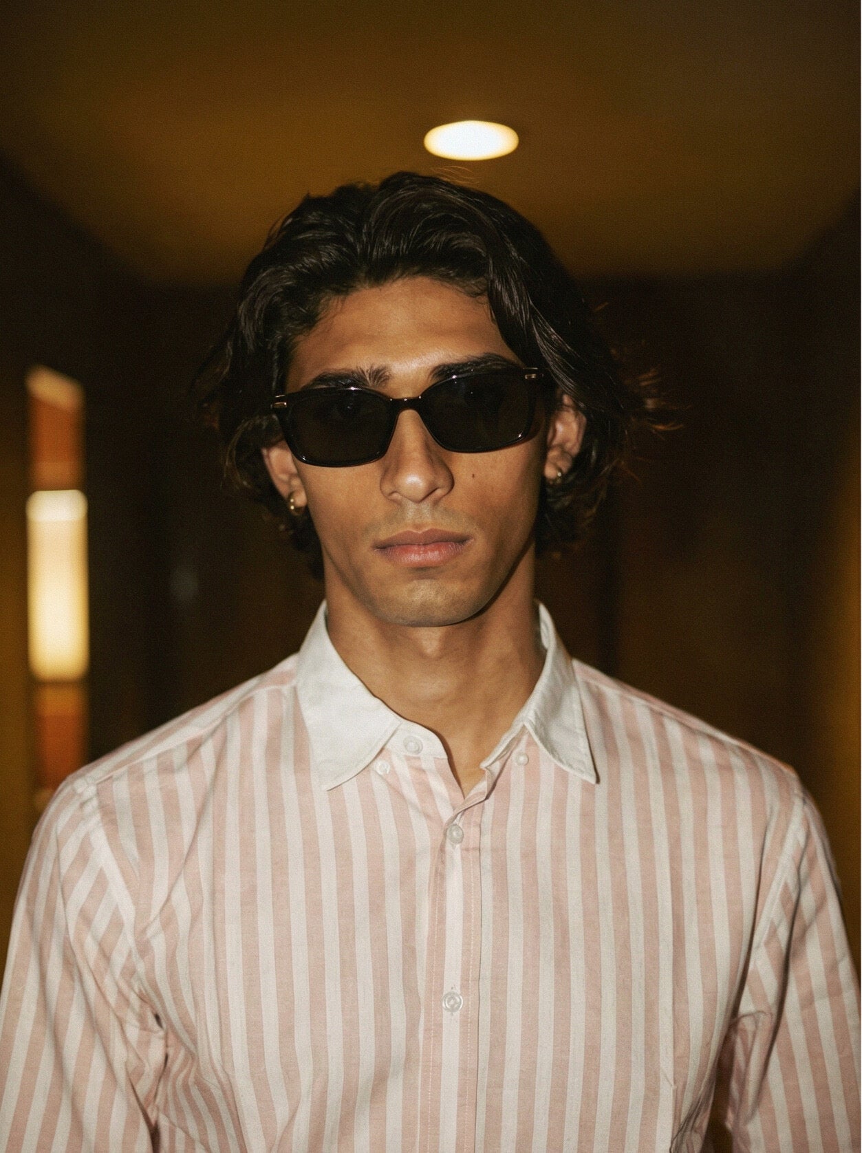 Striped Pink Contrast Collar Shirt