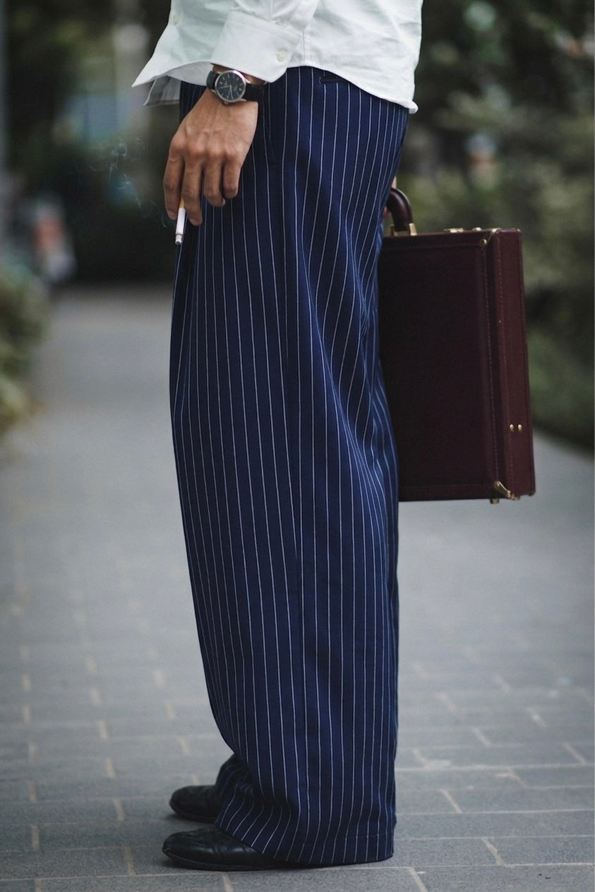Unisex Prestige Pleated Pinstripe Pant - Striped Navy Blue