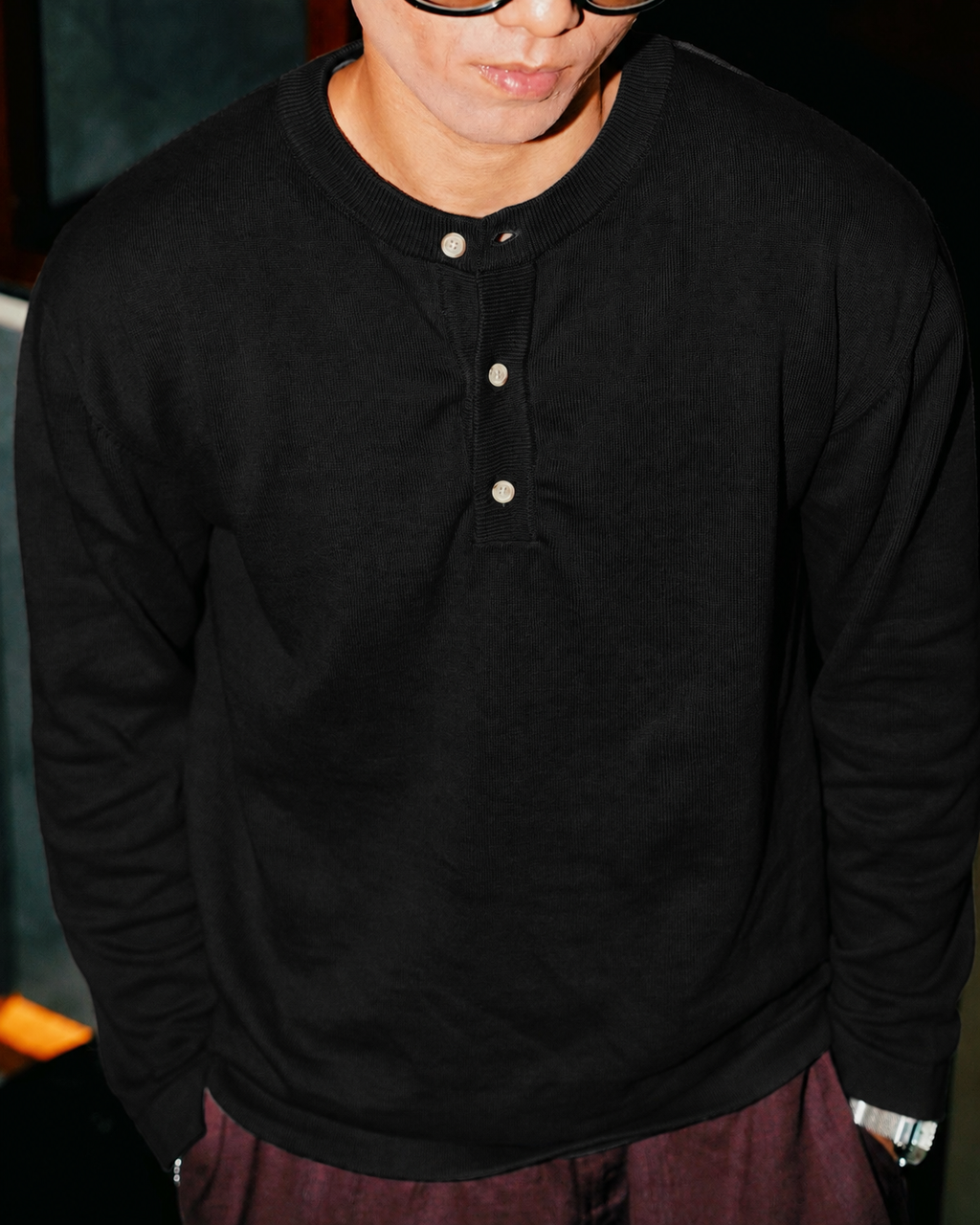 Knit Henley Tshirt - Black