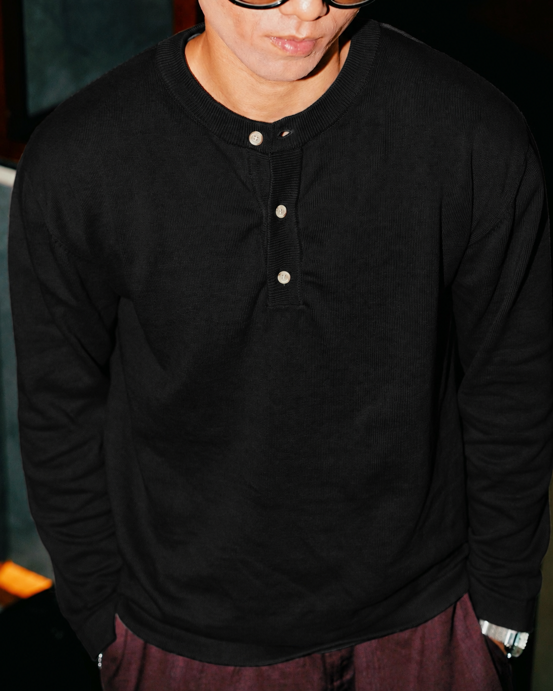Knit Henley Tshirt - Black