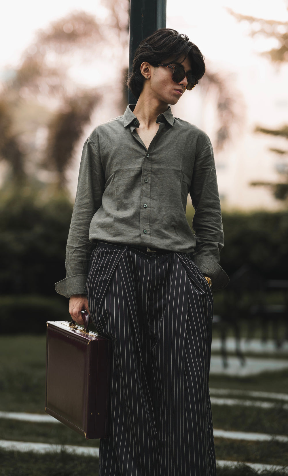 Unisex Prestige Pleated Pinstripe Pant - Striped Black