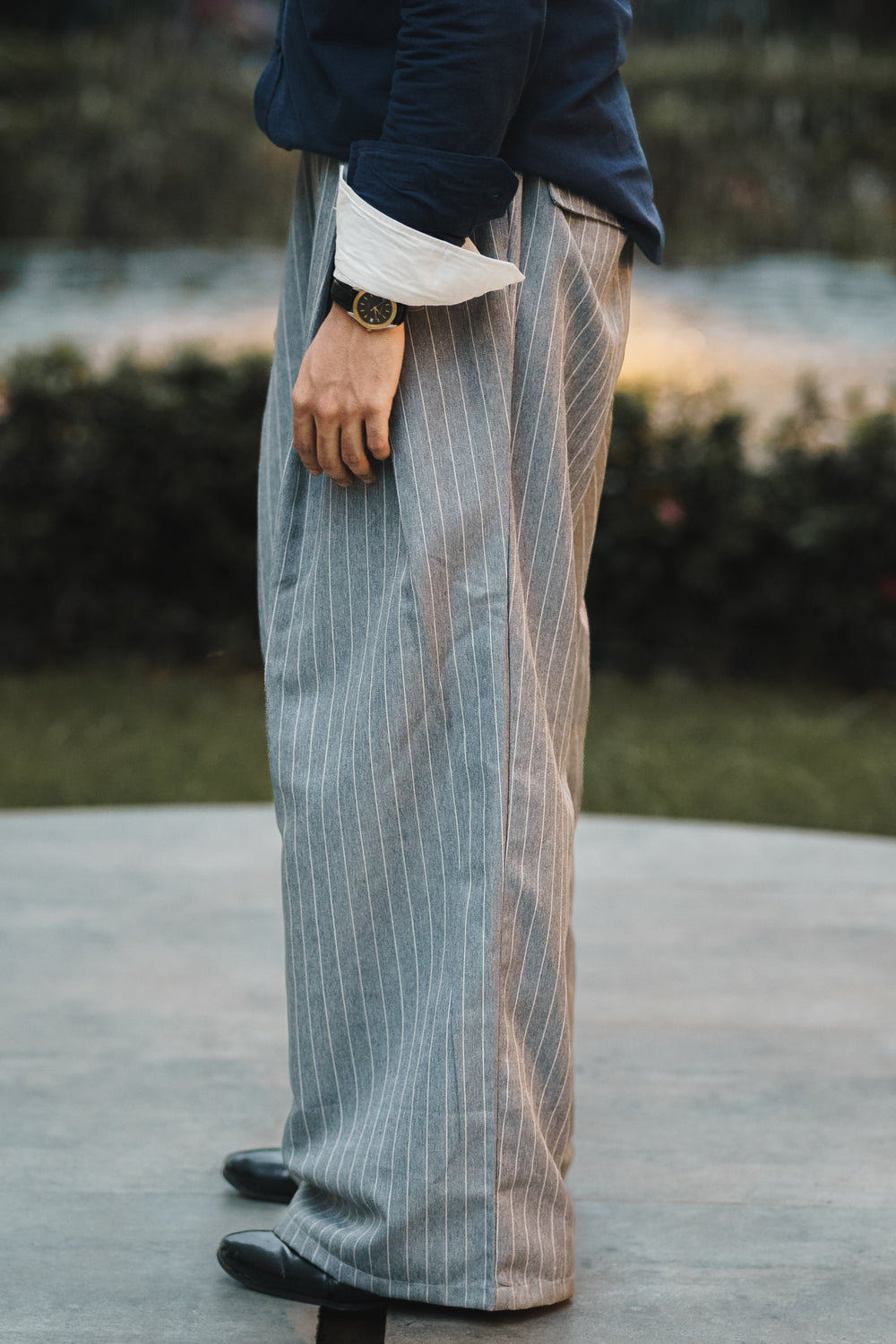 Unisex Prestige Pleated Pinstripe Pant - Striped Grey