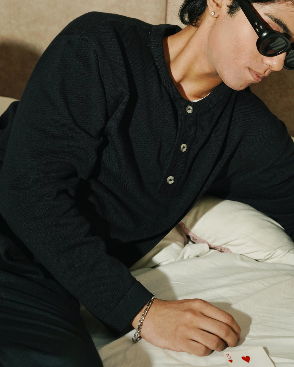 Knit Henley Tshirt - Black