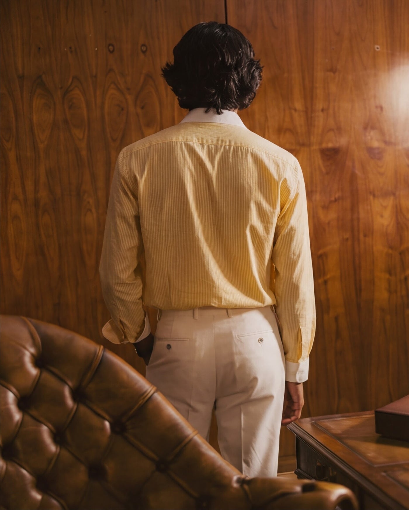 Striped Yellow Contrast Collar Shirt