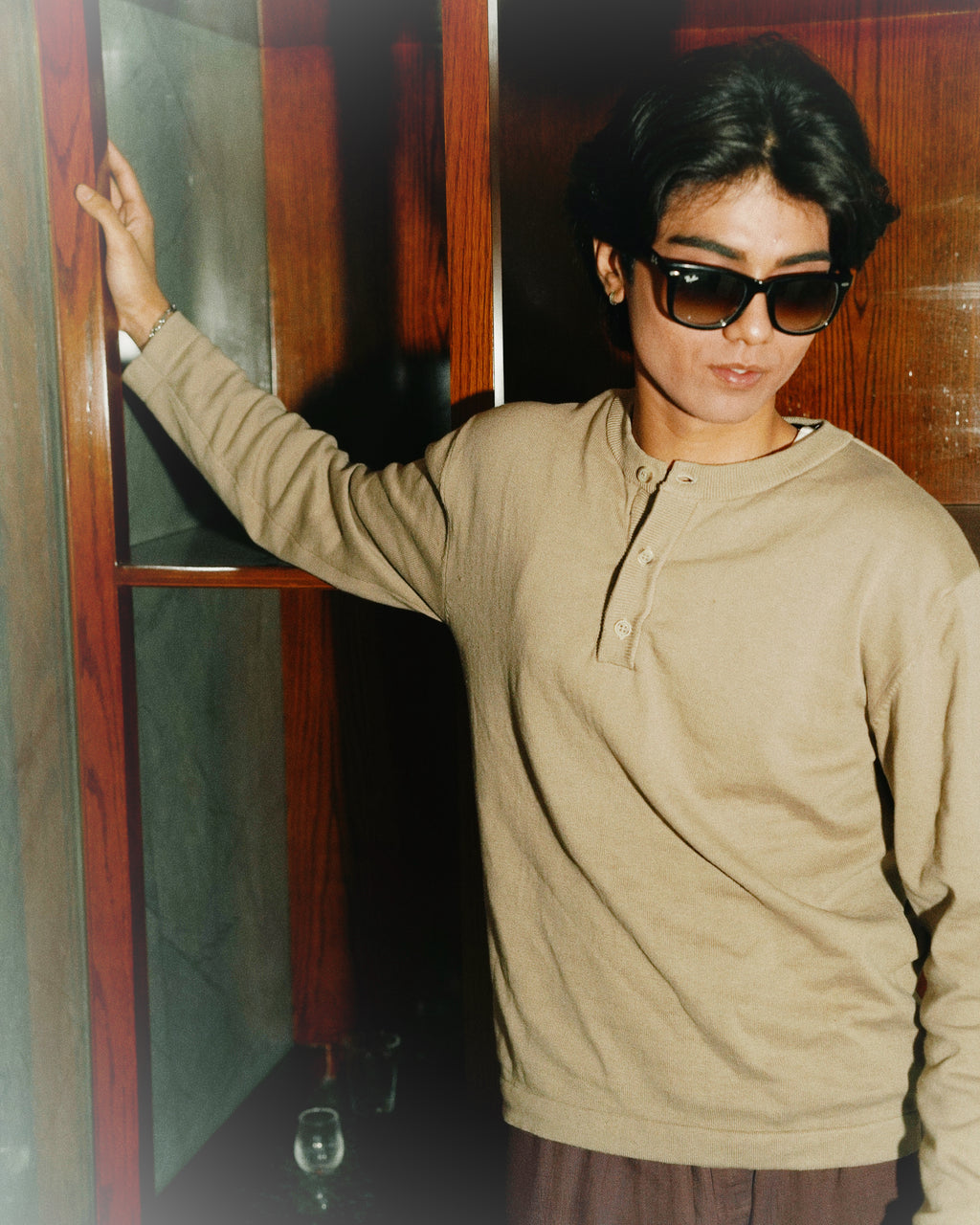 Knit Henley Tshirt - Beige
