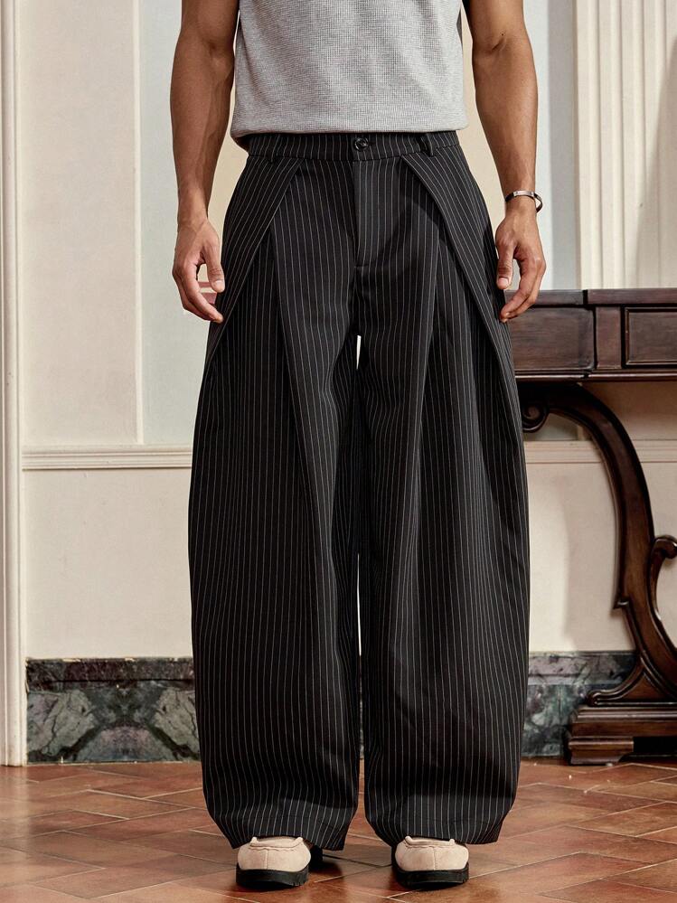 Unisex Prestige Pleated Pinstripe Pant - Striped Black