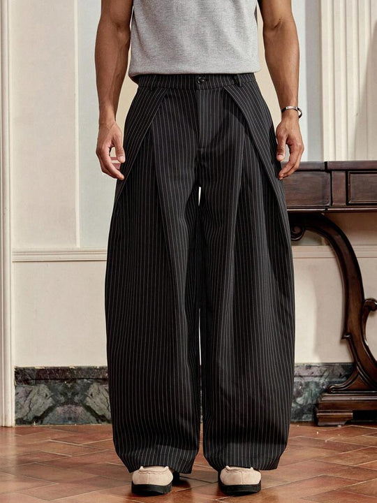 Unisex Prestige Pleated Pinstripe Pant - Striped Black