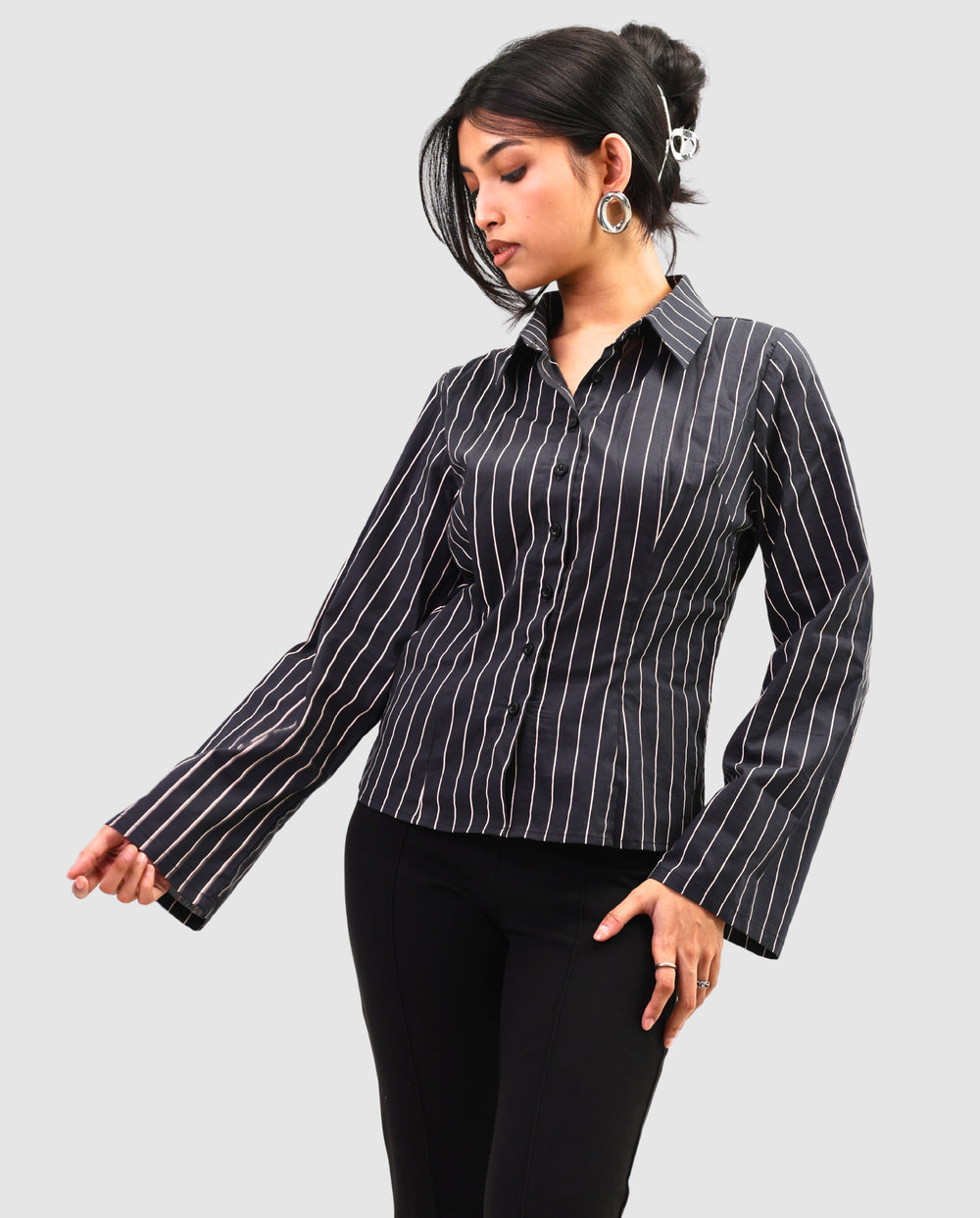 The Riviera Fitted Shirt - Dark Striped Shirt