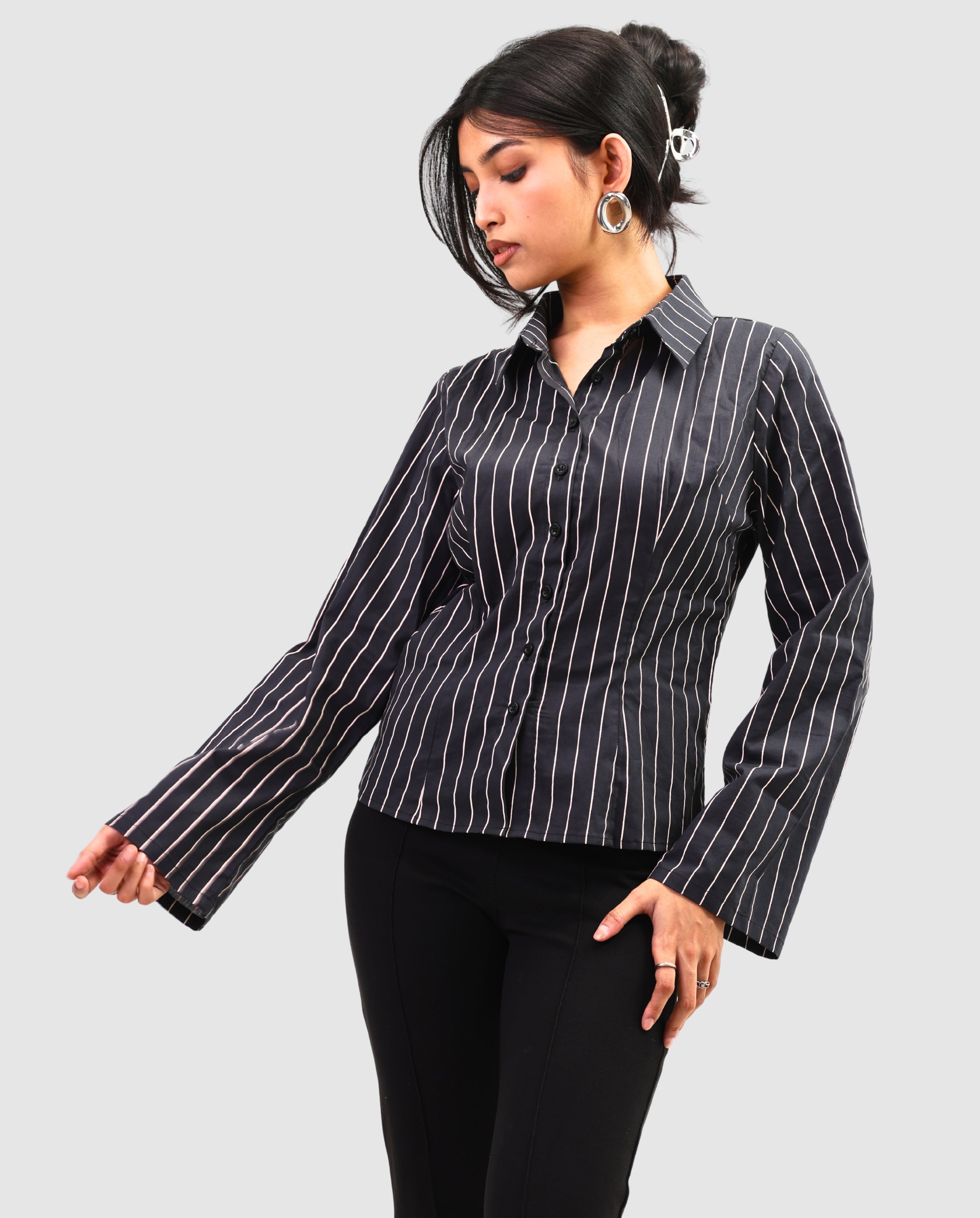 The Riviera Fitted Shirt - Dark Striped Shirt