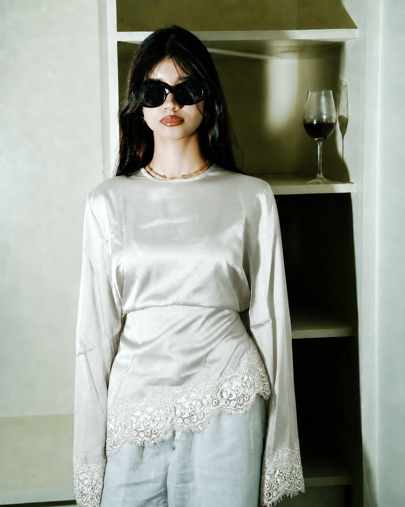 Women’s Satin Laced Top - White