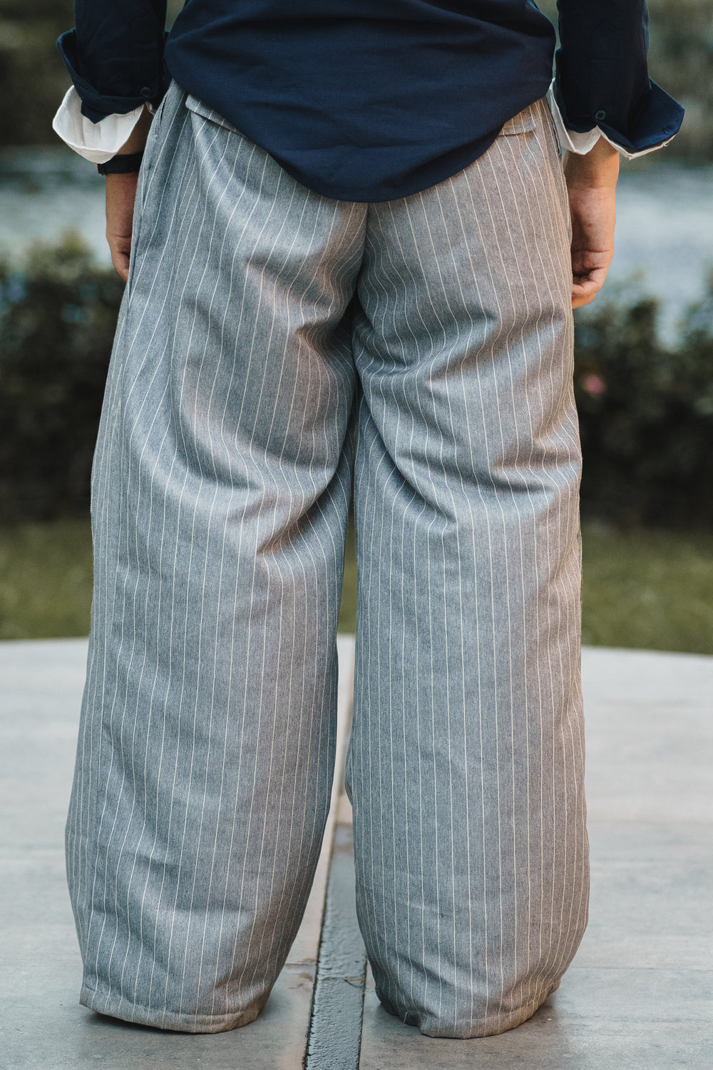 Unisex Prestige Pleated Pinstripe Pant - Striped Grey