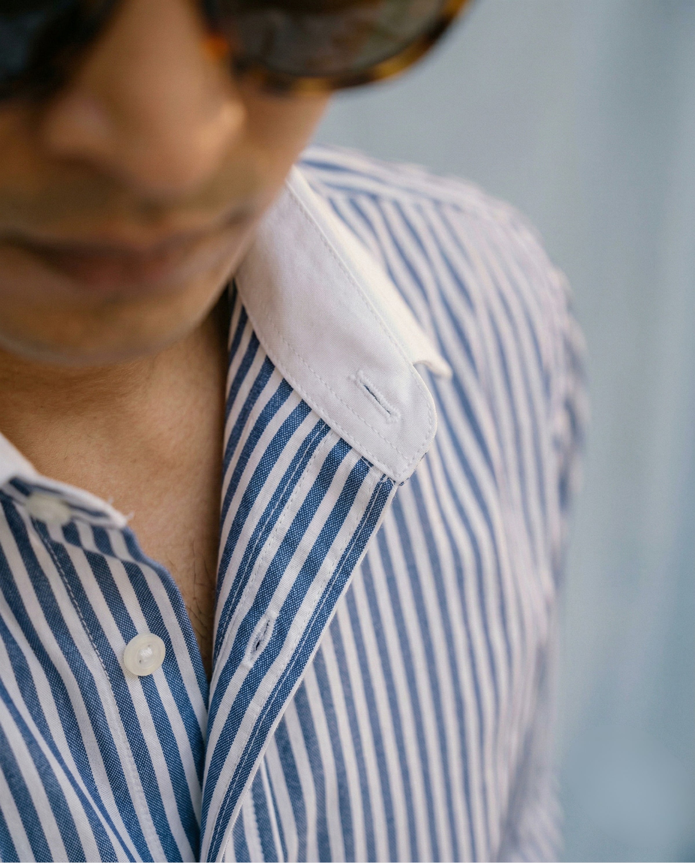 Striped Dark Blue Contrast Collar Shirt