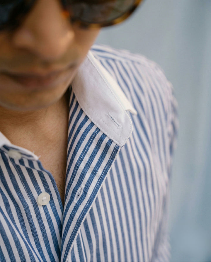 Striped Dark Blue Contrast Collar Shirt