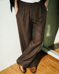 Unisex Wide-Legged Linen Pants - Brown