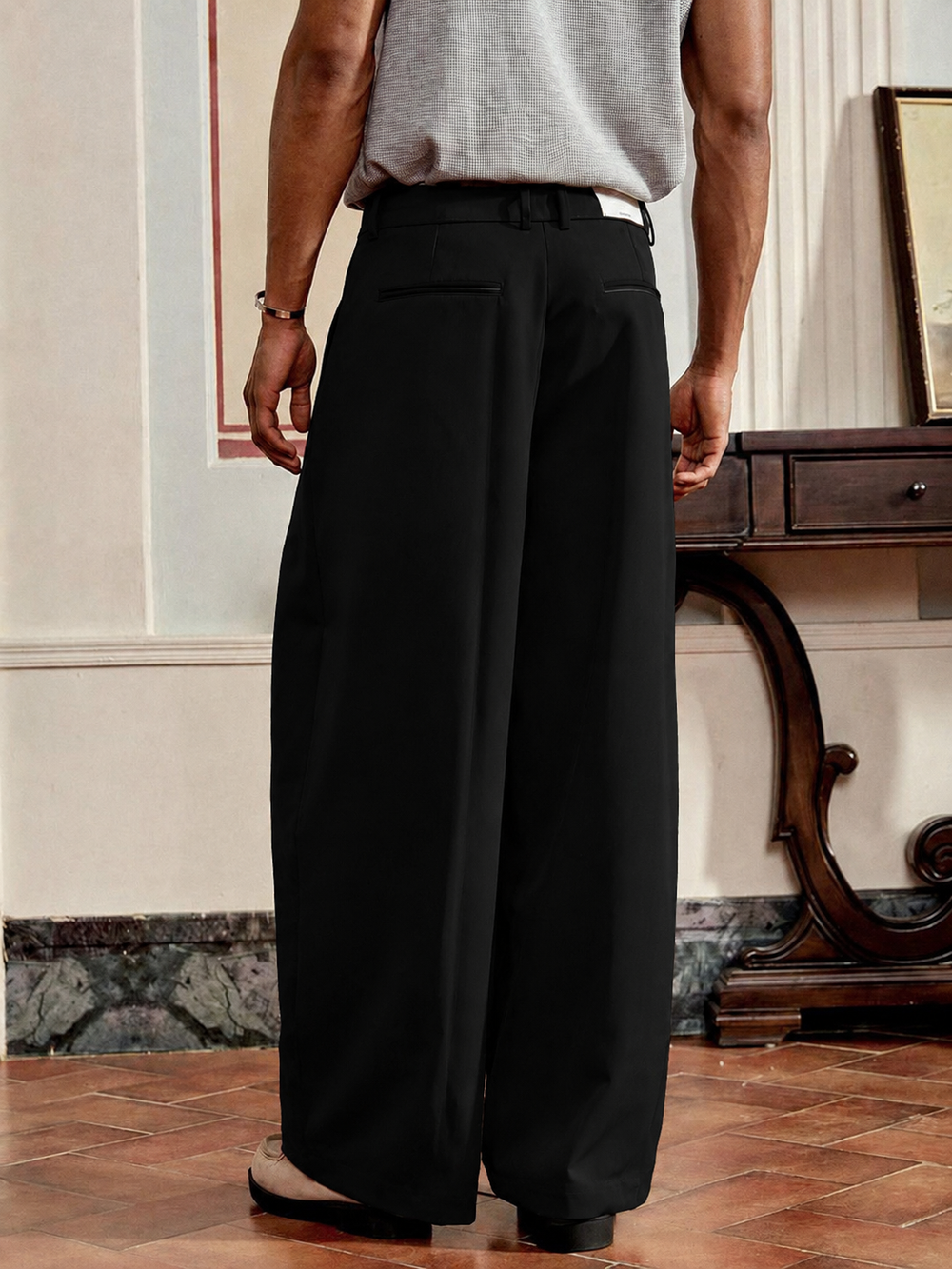 Unisex Prestige Pleated Pinstripe Pant - Black