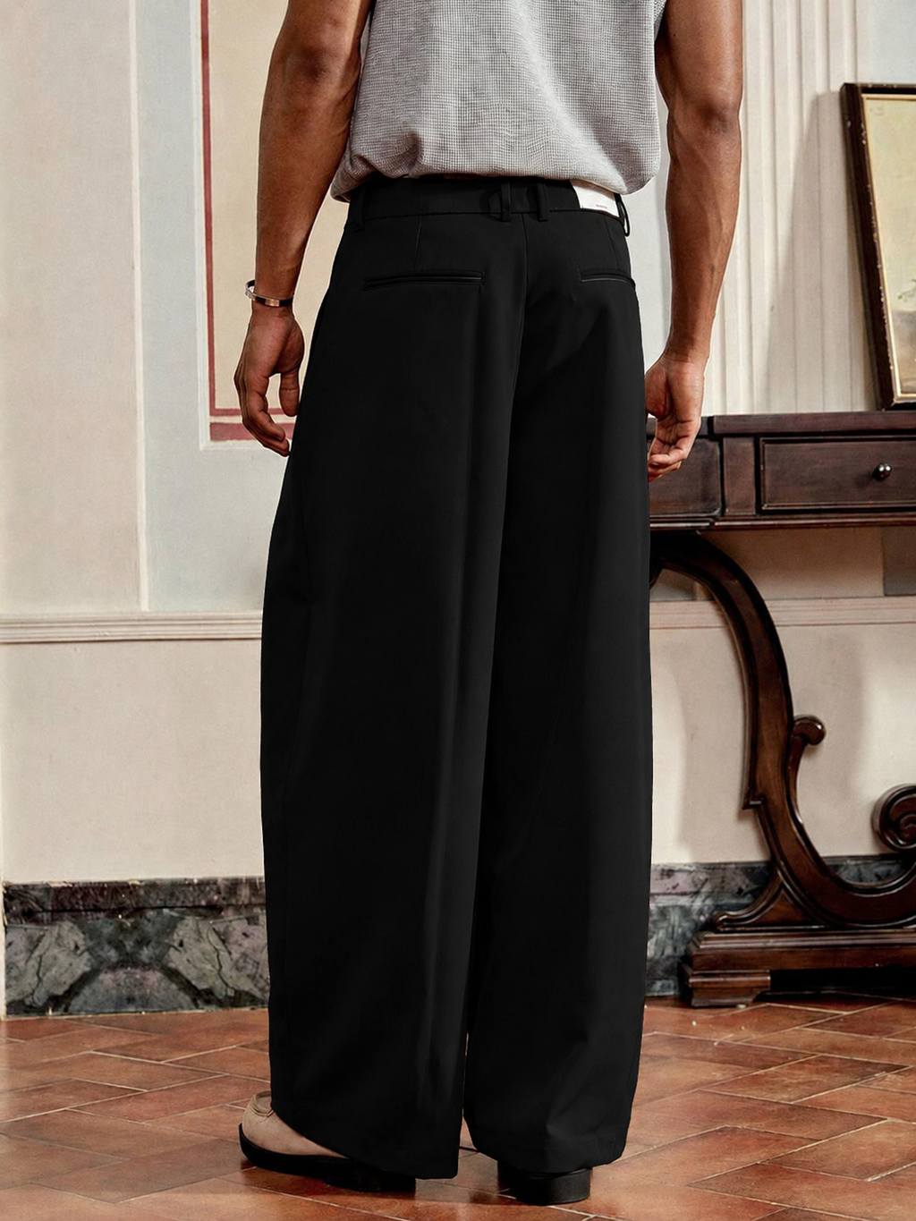 Unisex Prestige Pleated Pinstripe Pant - Black