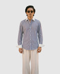 Striped Dark Blue Contrast Collar Shirt