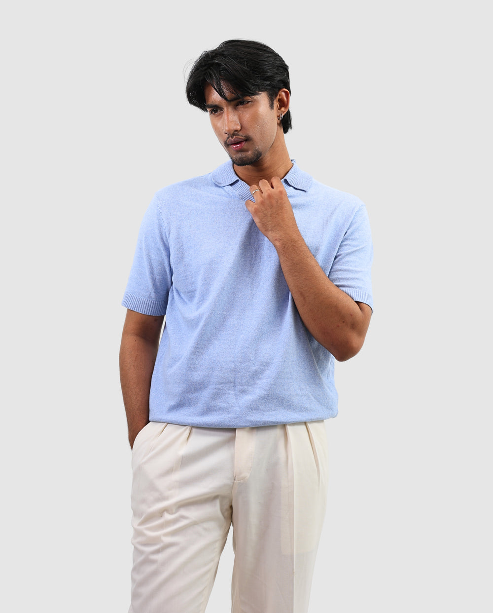 Premium Knit Polo - Light Blue
