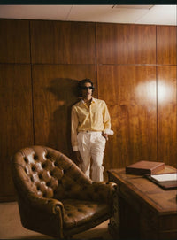 Striped Yellow Contrast Collar Shirt