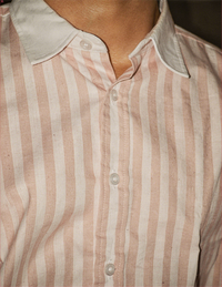 Striped Pink Contrast Collar Shirt