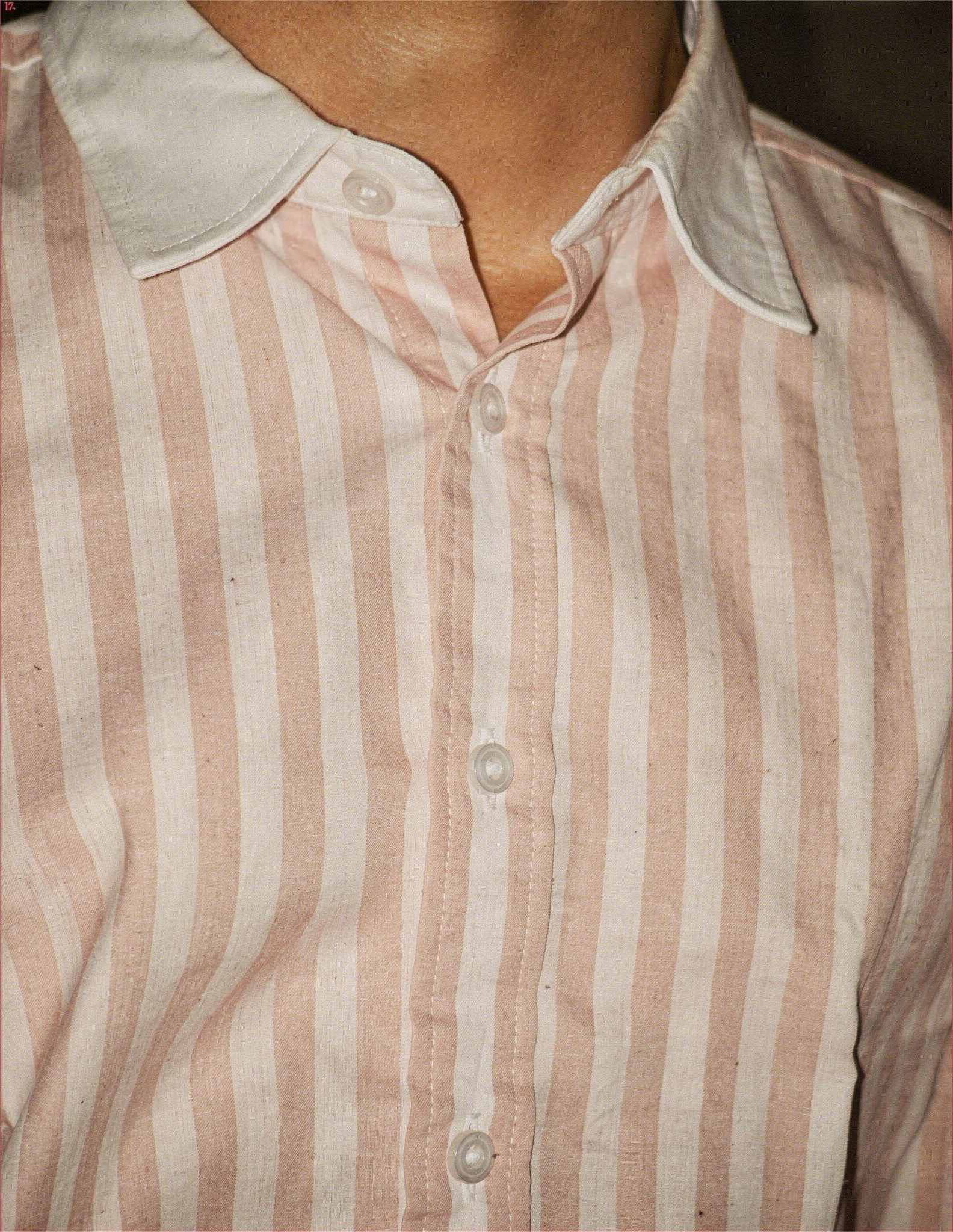 Striped Pink Contrast Collar Shirt