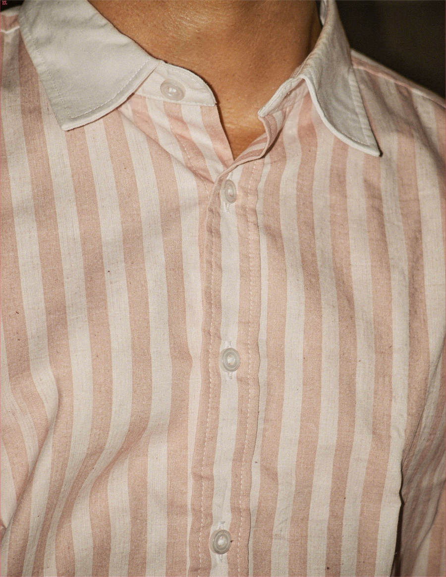 Striped Pink Contrast Collar Shirt - Image 4