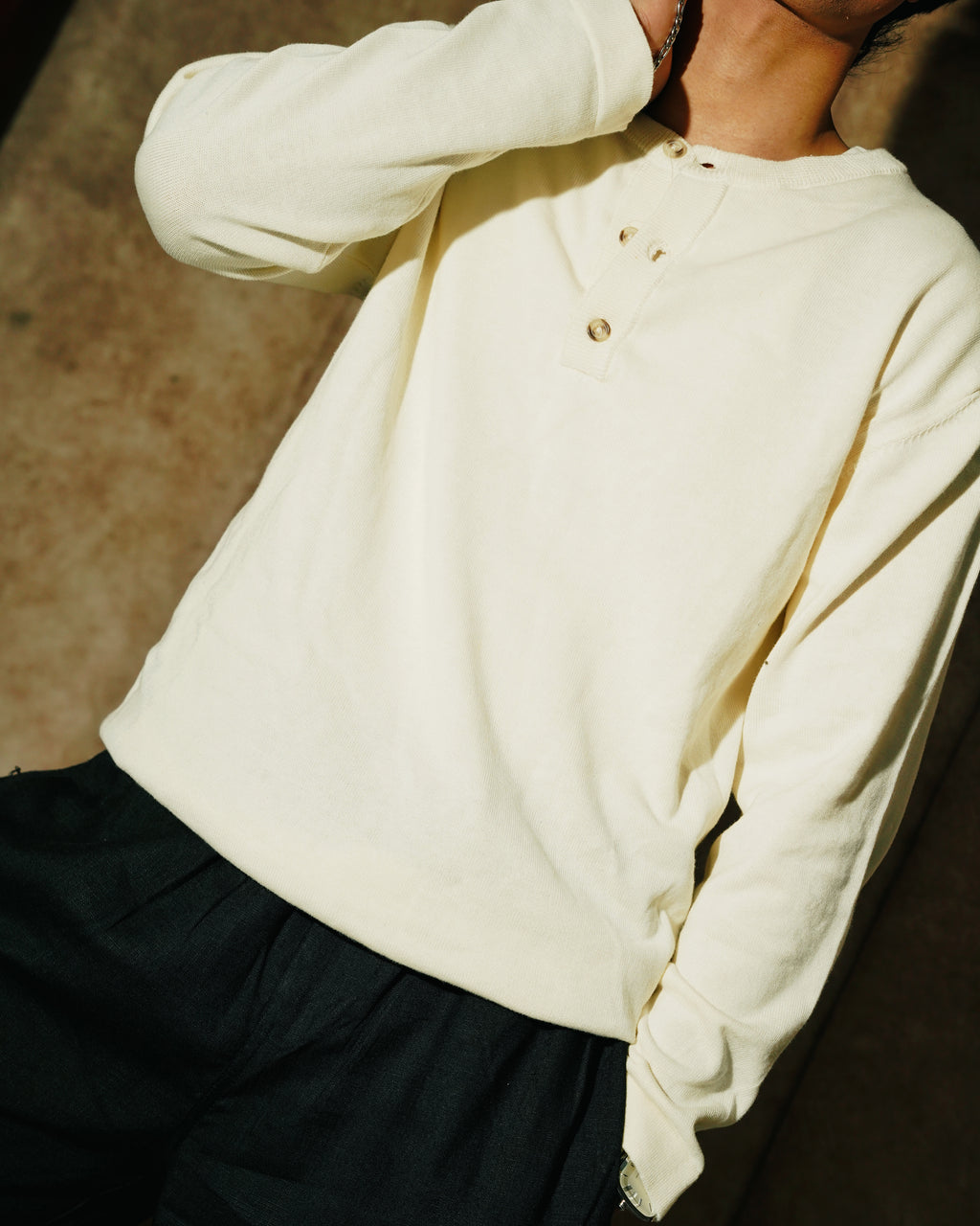 Knit Henley Tshirt - Cream