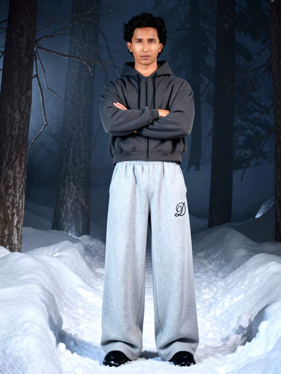 Deco Zip Flared Trousers - Ash - 400GSM - Image 4