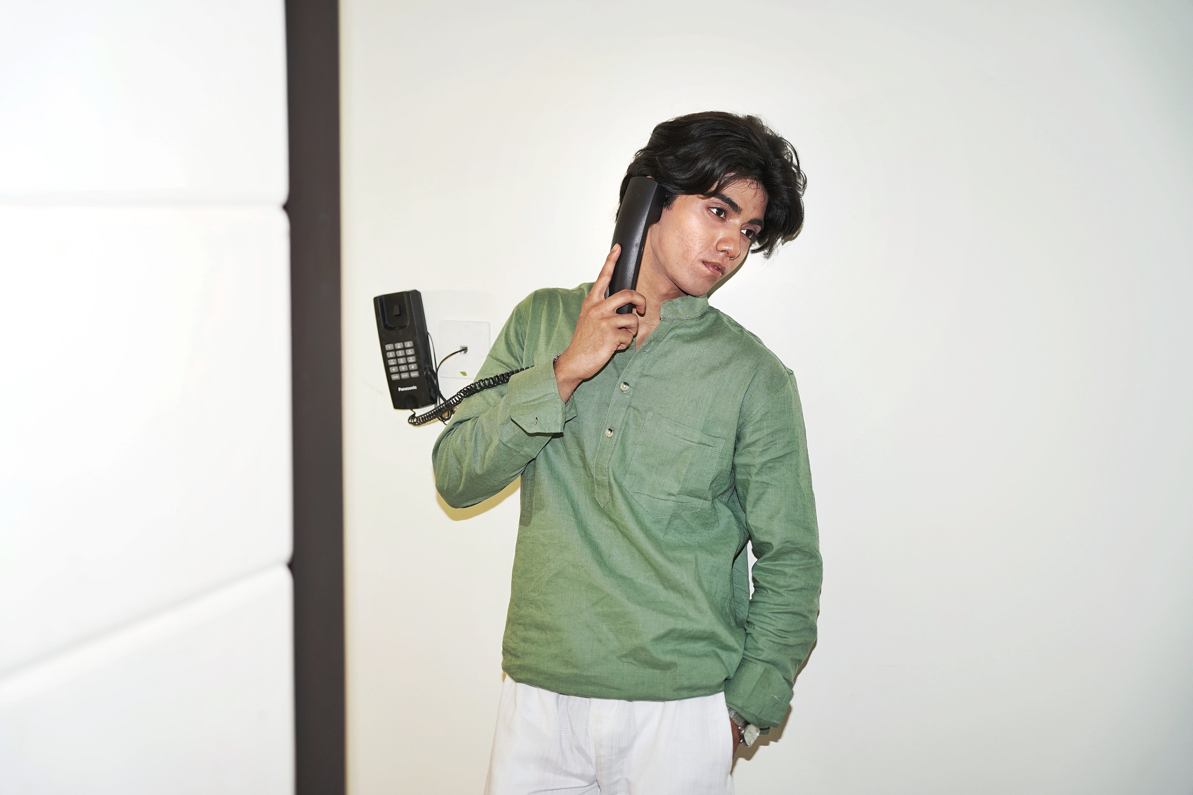 Sage Green Linen Henley with European Collar