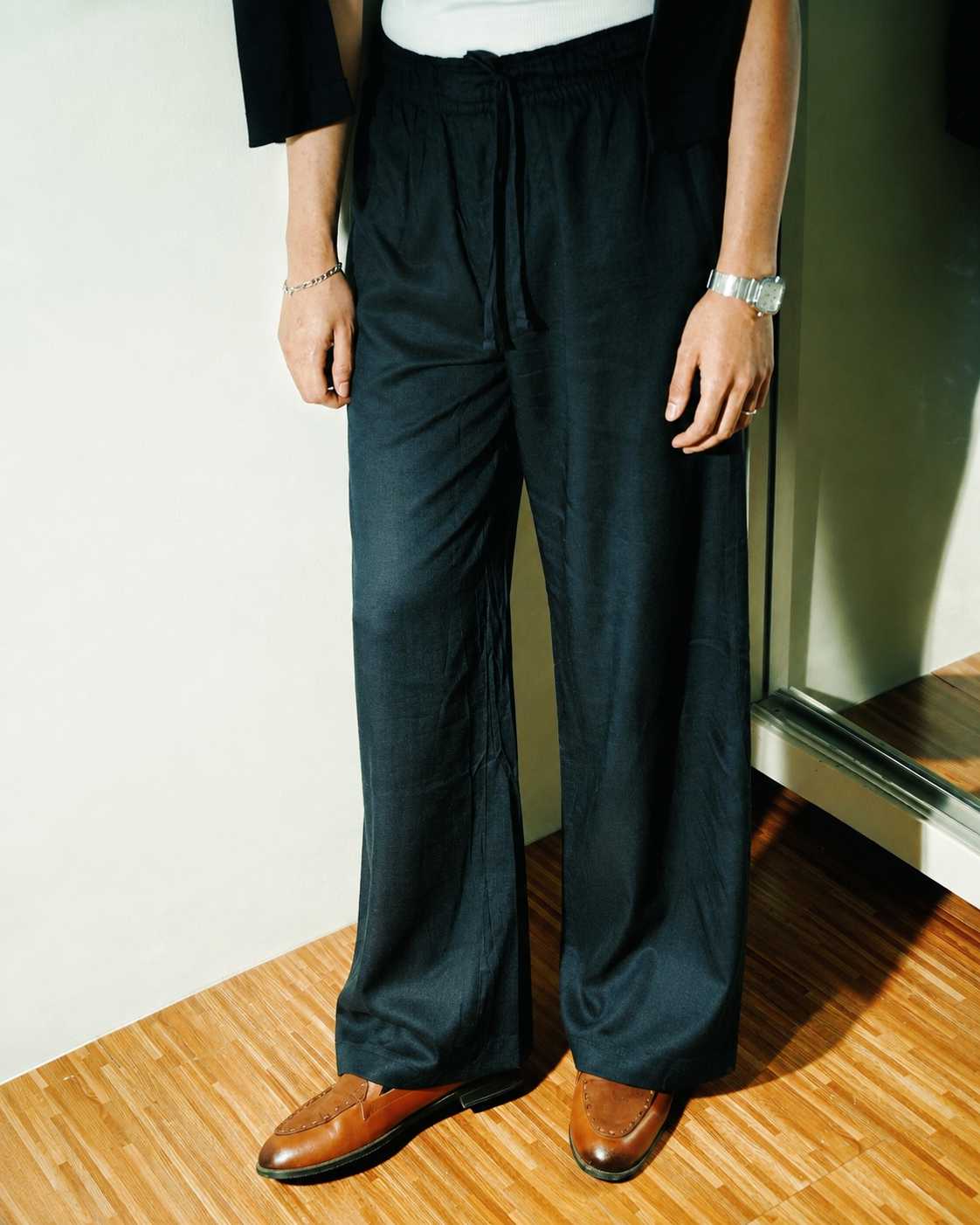 Unisex Wide-Legged Linen Pants - Black