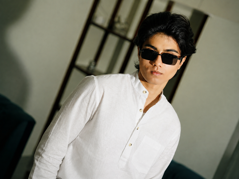White Linen Henley with European Collar