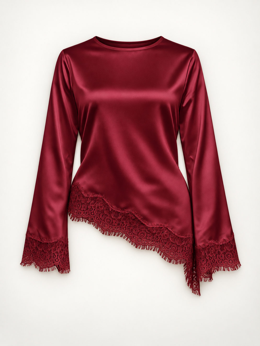 Women’s Satin Laced Top - Wine Red