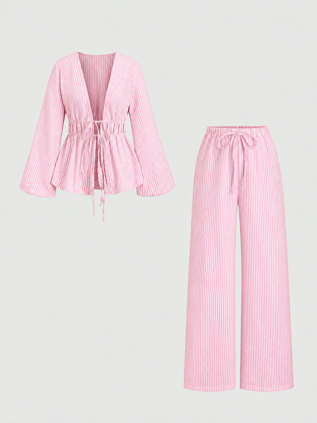 Women's Striped Set (Top + Bottom) - Pink