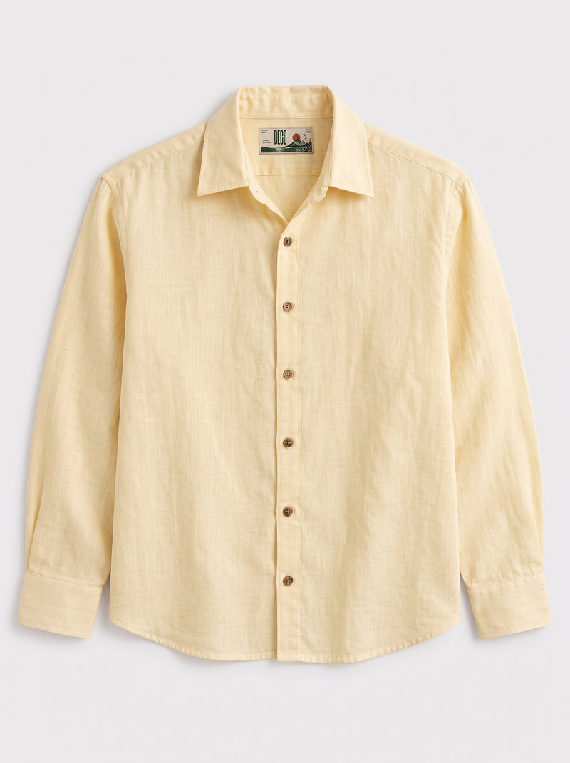 Butter Yellow Linen Shirt with European Collar