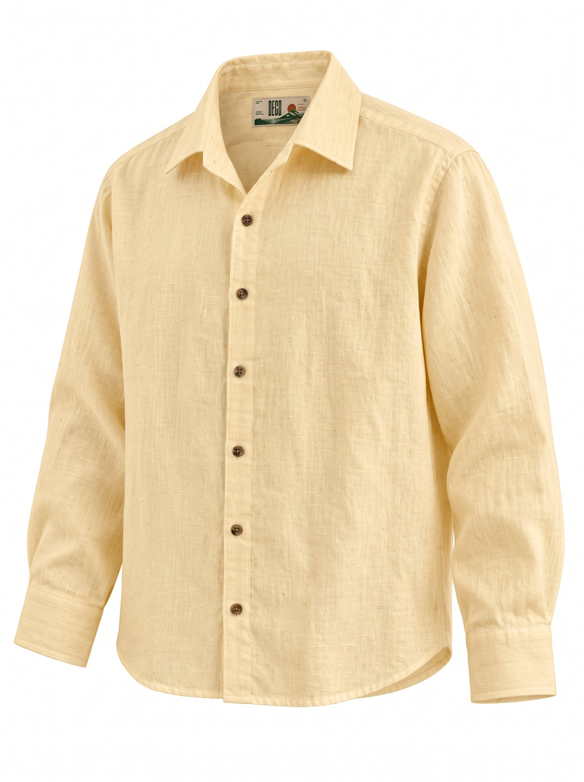 Butter Yellow Linen Shirt with European Collar
