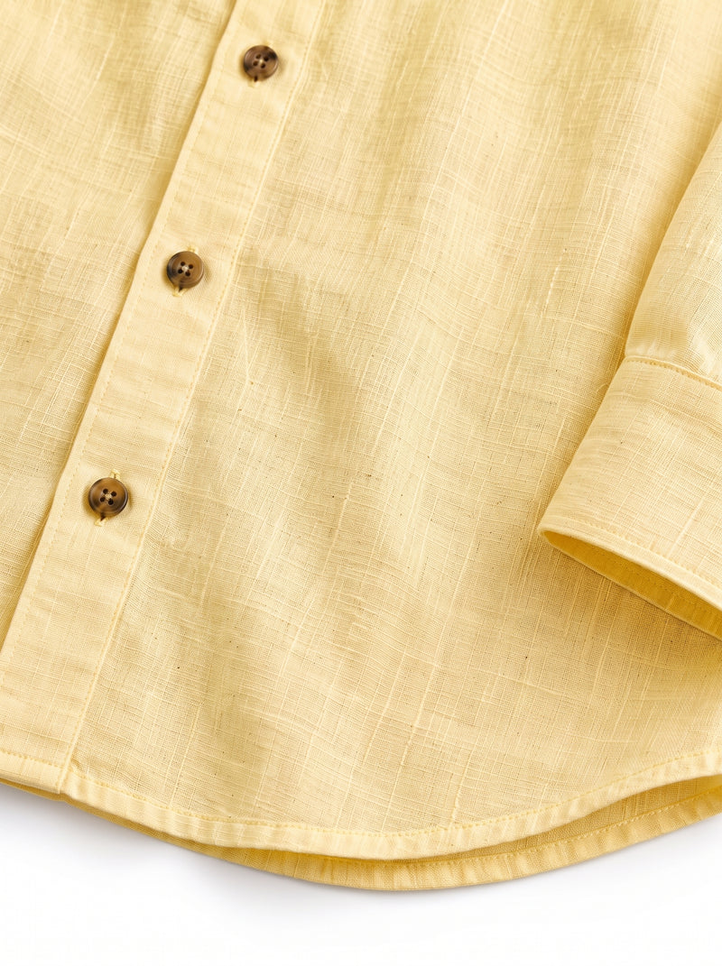 Butter Yellow Linen Shirt with European Collar