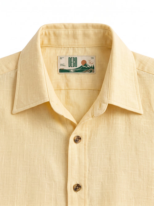 Butter Yellow Linen Shirt with European Collar