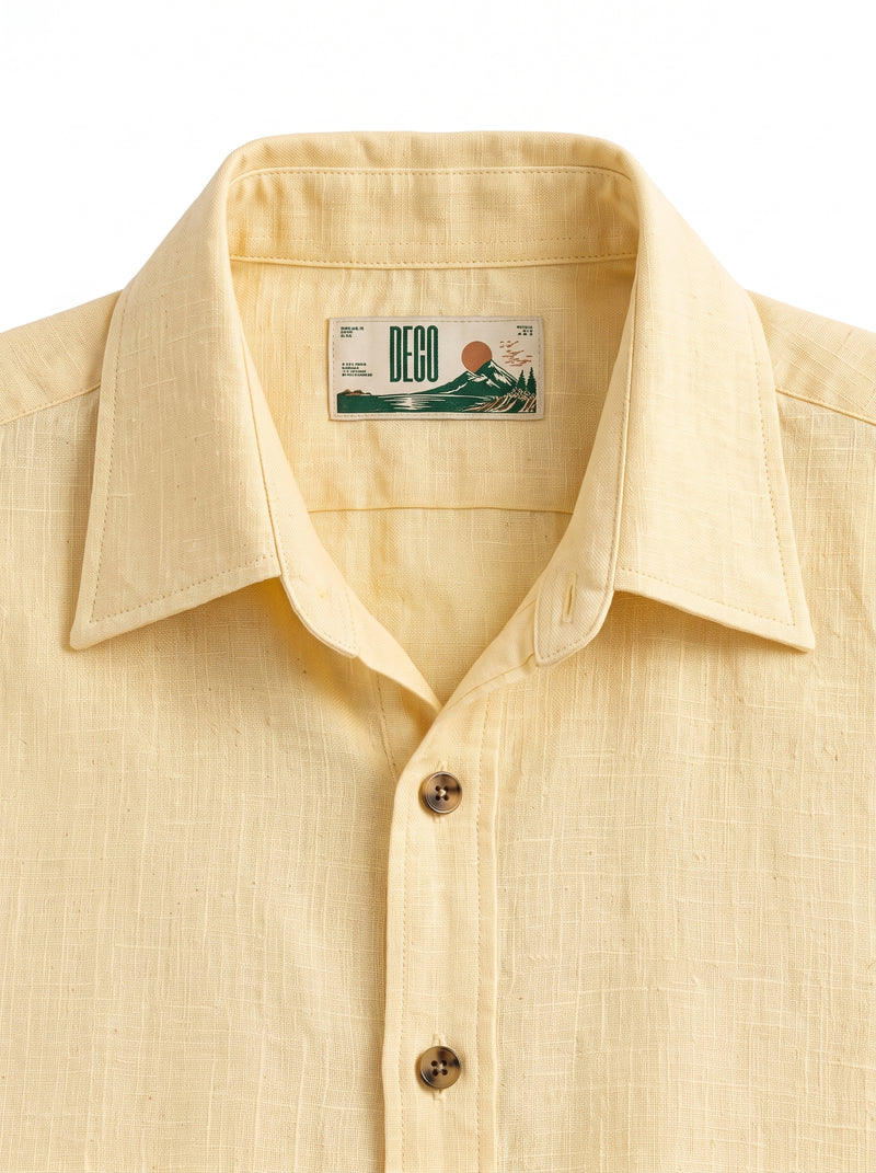 Butter Yellow Linen Shirt with European Collar