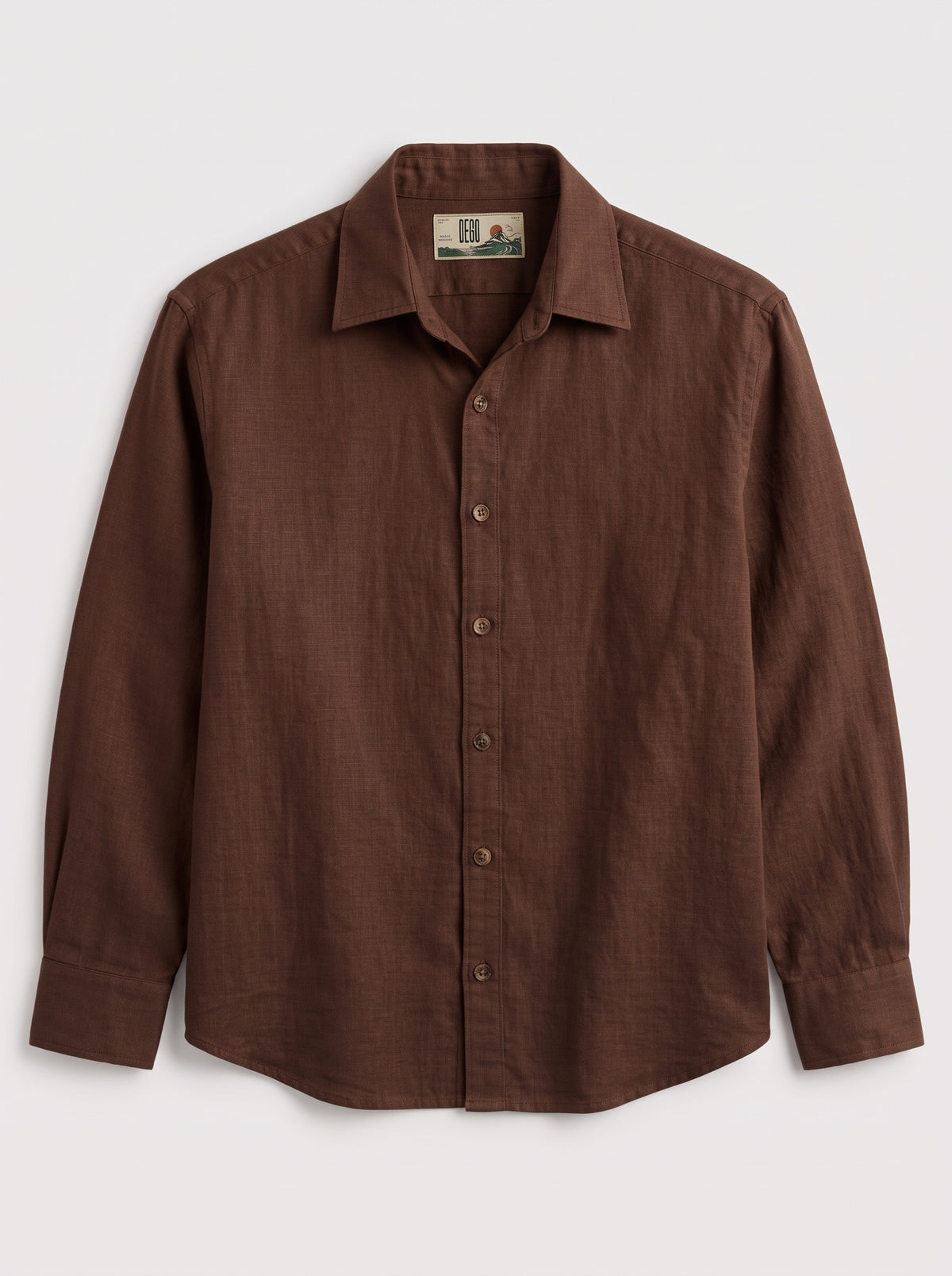 Brown Linen Shirt with European Collar