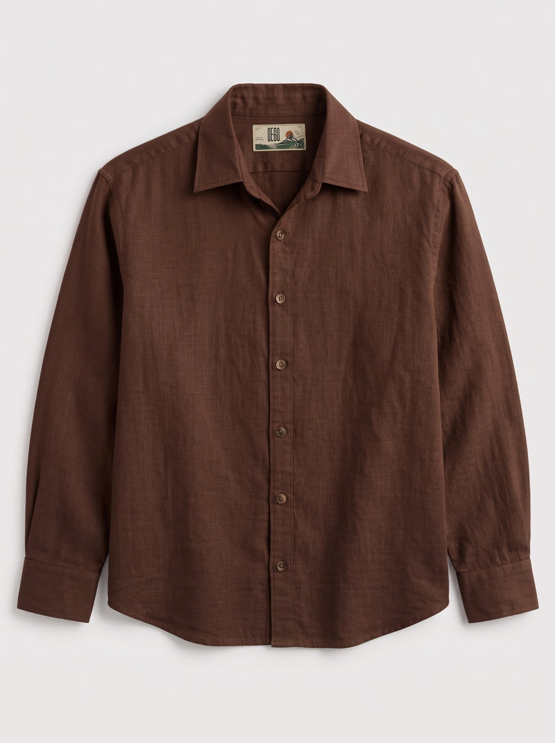 Brown Linen Shirt with European Collar
