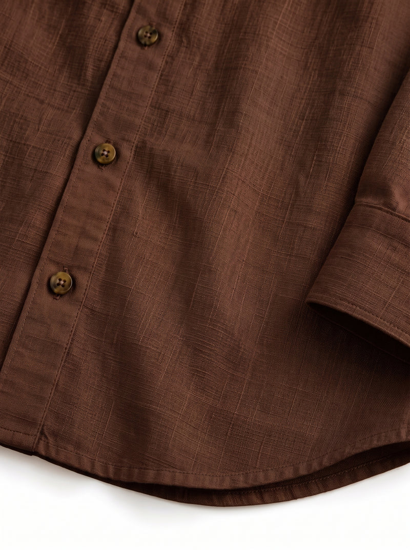 Brown Linen Shirt with European Collar