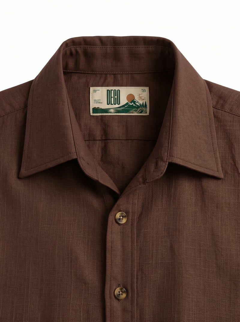 Brown Linen Shirt with European Collar