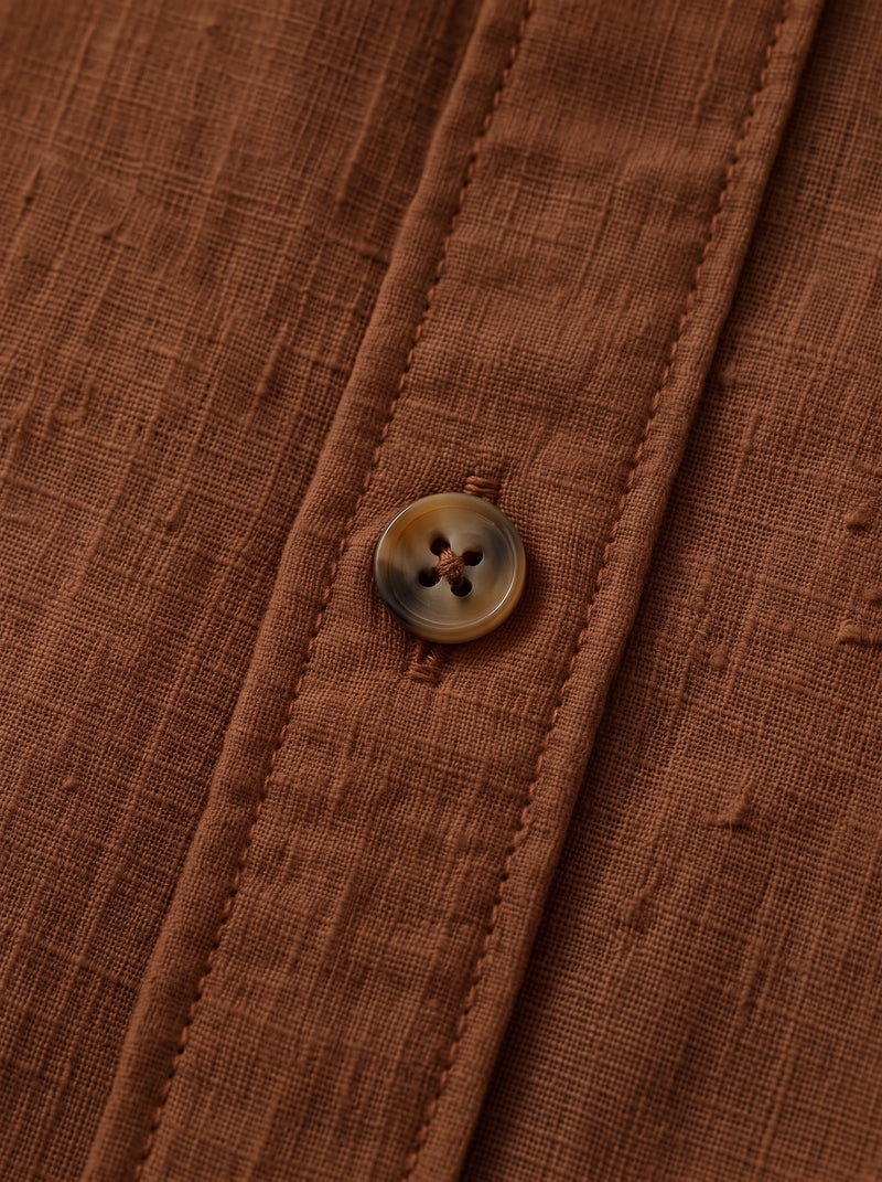 Brown Linen Shirt with European Collar