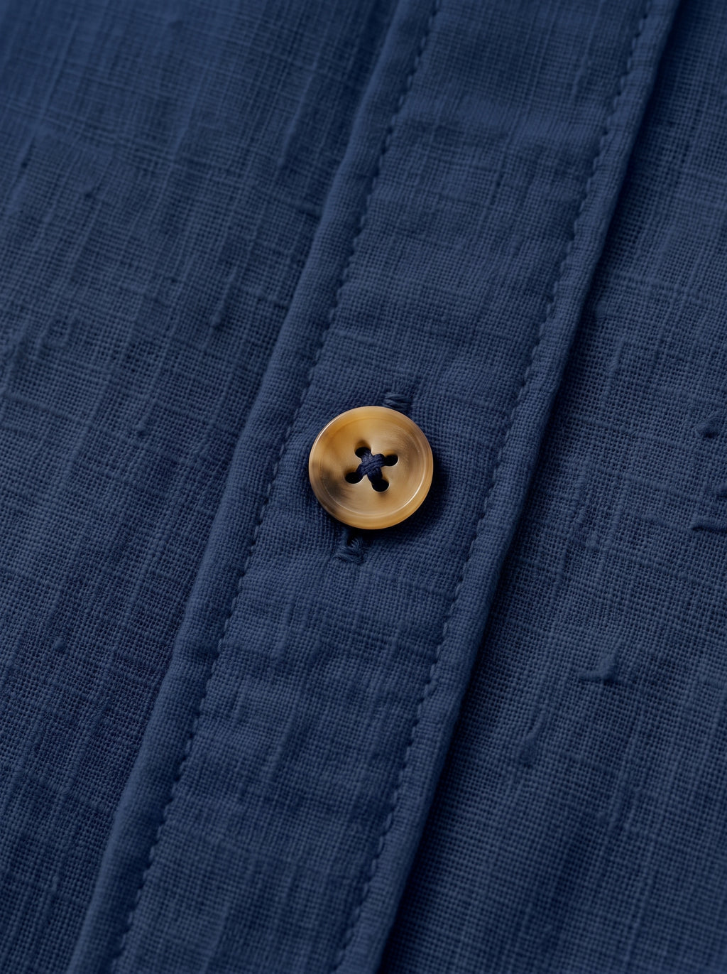 Navy Blue Linen Shirt with European Collar