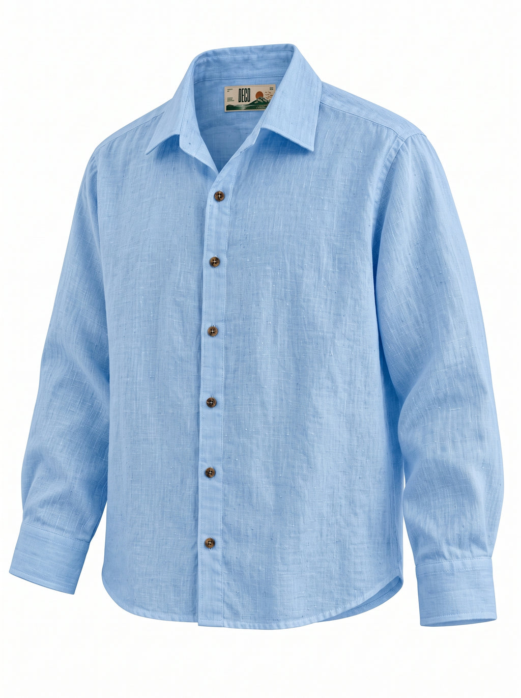 Light Blue Linen Shirt with European Collar