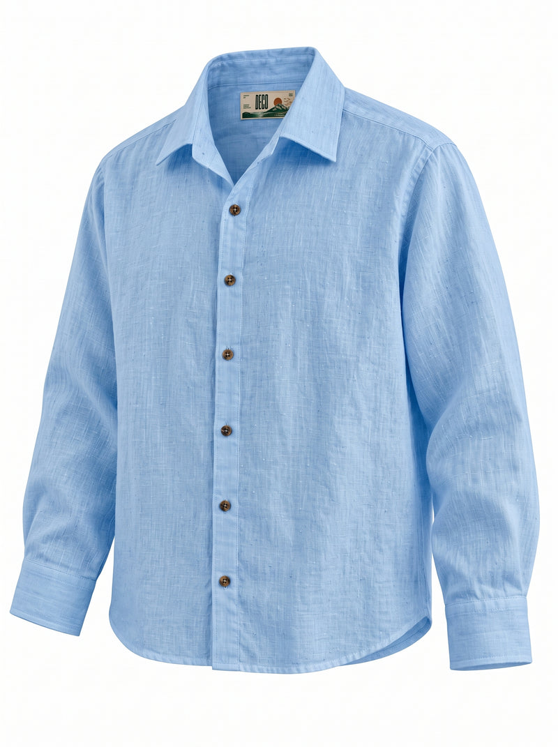 Light Blue Linen Shirt with European Collar