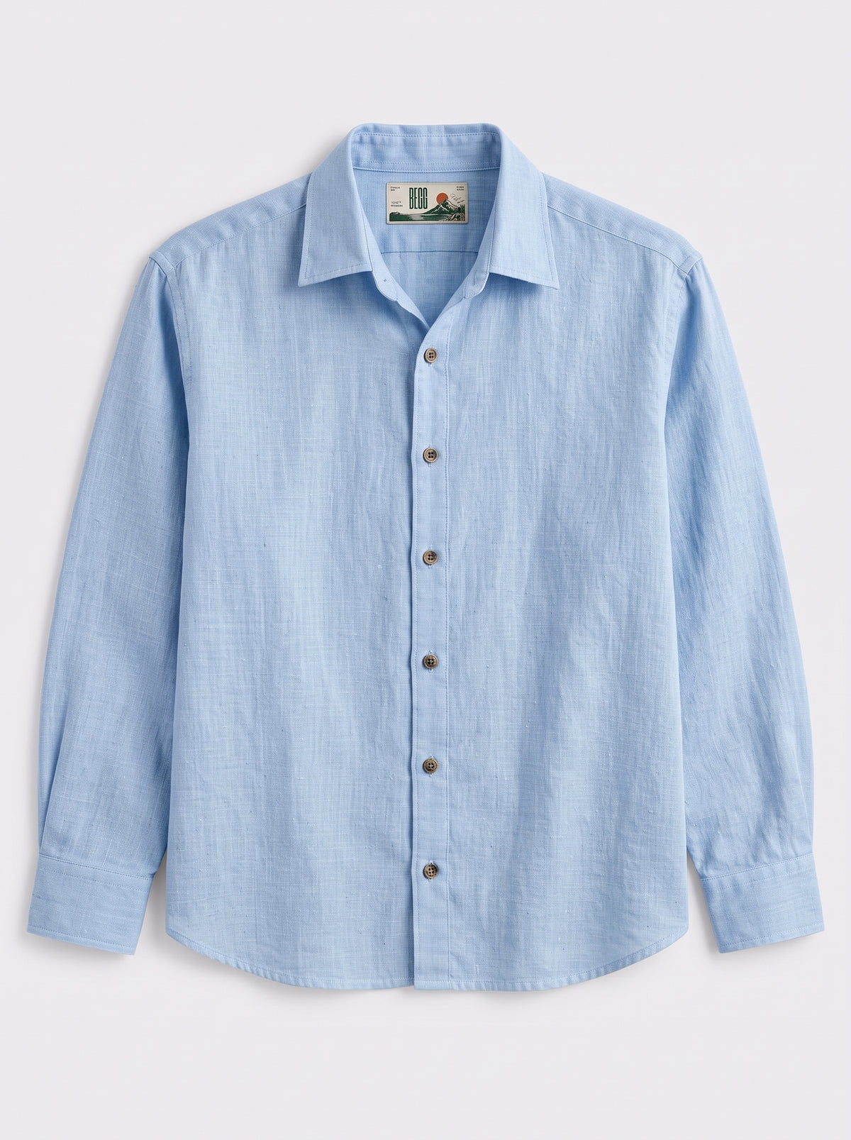 Light Blue Linen Shirt with European Collar