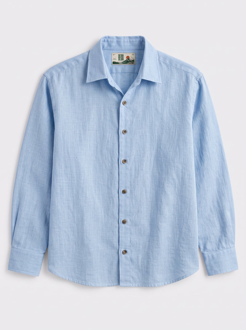 Light Blue Linen Shirt with European Collar
